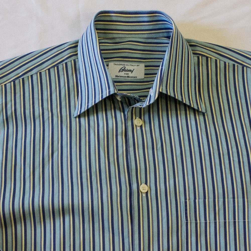 MENS BRIONI STRIPED BLUE ITALIAN BUTTON DOWN SHIRT